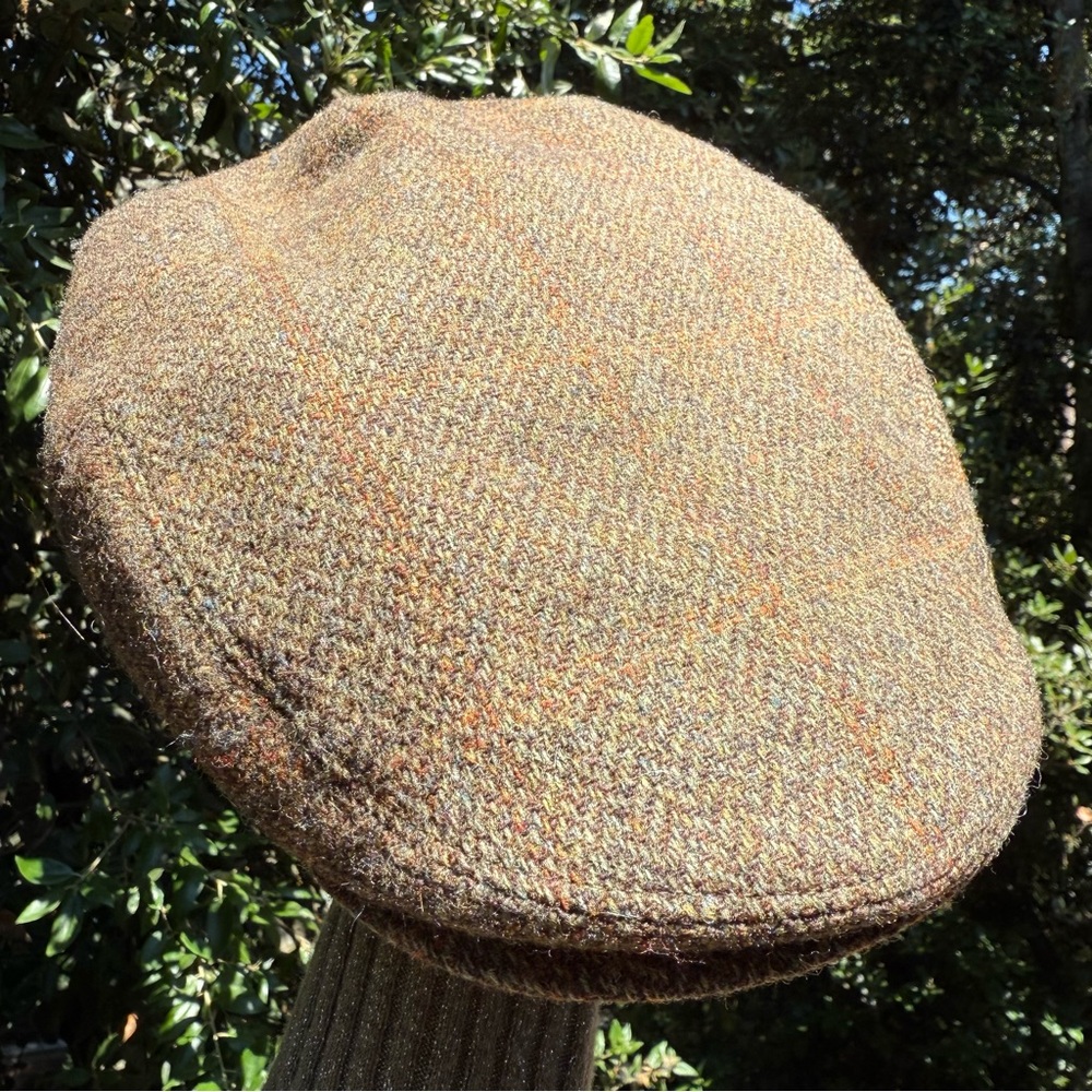 Harris Tweed City Sport Herringbone Brown Wool Flat Cap Hat Newsboy Golf 58